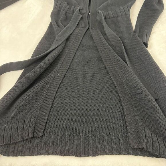Y2K Guess Women's S Longline Duster Cardigan Sweater Black Knit Tie Waist Winter - Picture 4 of 12